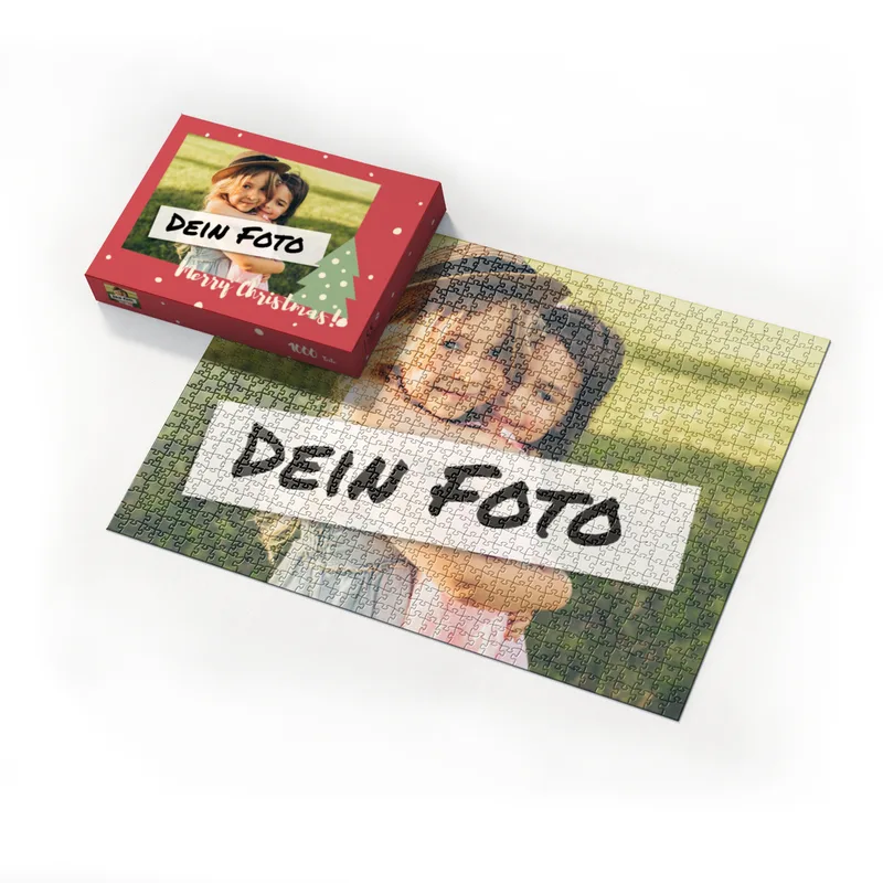 Fotopuzzle mit eigenem Bild - Fotopuzzle selbst gestalten 1000 Teile - Schachtel Merry Christmas - 1000 Teile Puzzle mit Foto - Geschenk Weihnachten MerryChristmas 1000 Teile Quer