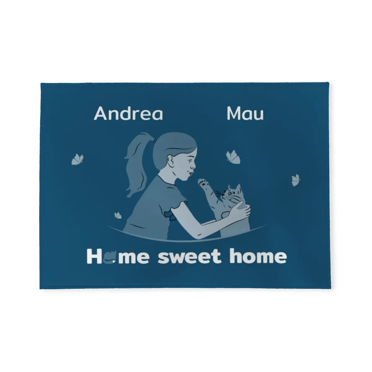 Personalisierte Fußmatte Pärchen mit Hund und Katze schwarz 70 x 50 cm