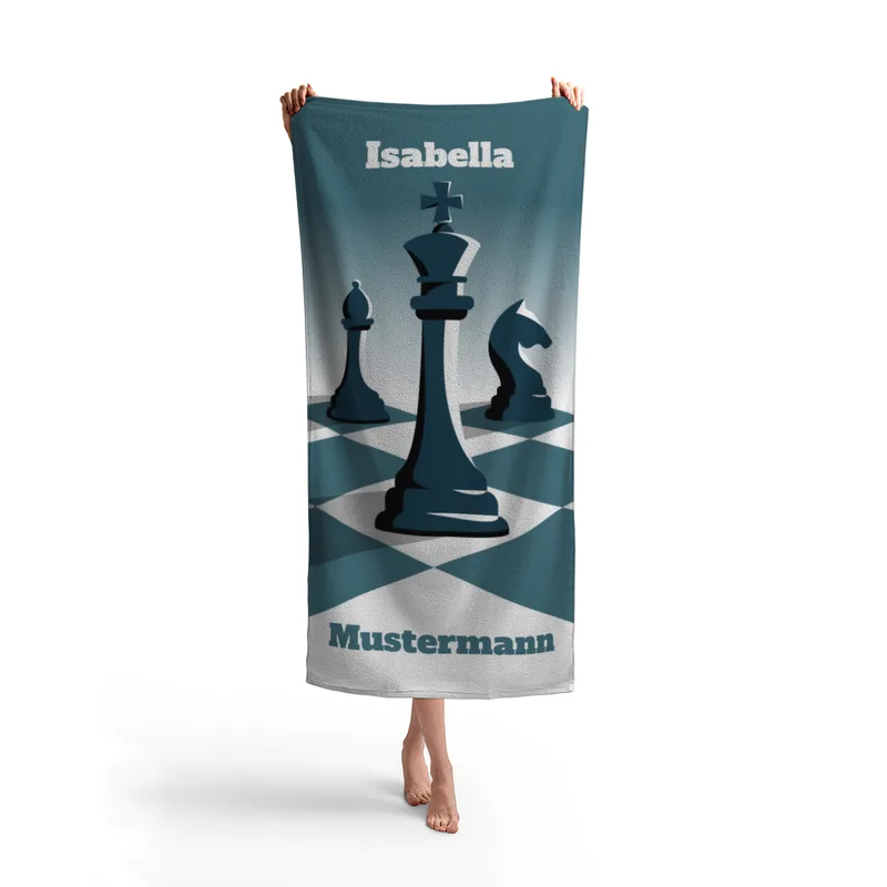 Badetuch Schach - mit Namen personalisierbar - personalisiertes Namens-Badetuch - Strandtuch mit Wunschtext - Schachfiguren König