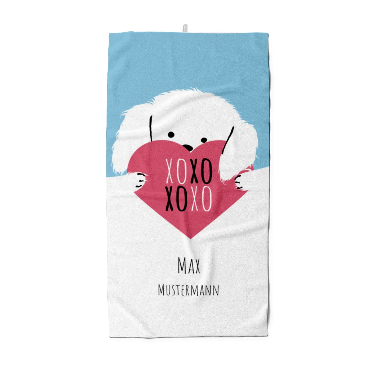 Duschtuch mit Namen personalisierbar - personalisiertes Namens-Duschtuch mit Wunschtext - XOXO Katze