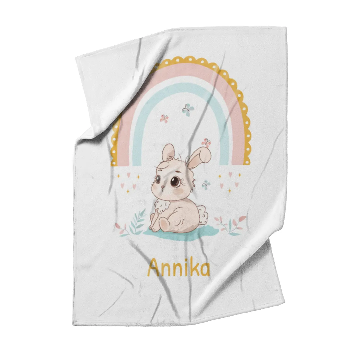 Babydecke Häschen mit Regenbogen - mit Namen personalisierbar Hase 75 x 100 cm
