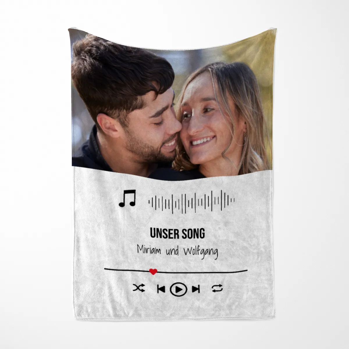 Kuscheldecke Our Lovesong - mit Bild und Text personalisierbar - Geschenkidee für Verliebte, Valentinstag Songplay Text Bild