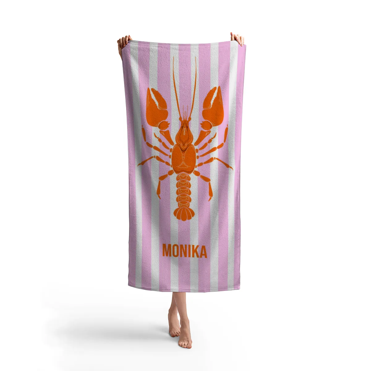 Badetuch blau gestreift mit Hummer - mit Namen personalisierbar - personalisiertes Namens-Badetuch - Strandtuch mit Wunschtext - Lobster blau