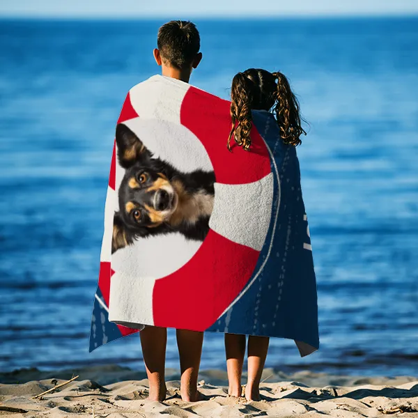 Duschtuch Sommer - mit Foto und Namen personalisierbar - personalisiertes Namens-Duschtuch mit Foto - Rettungsring