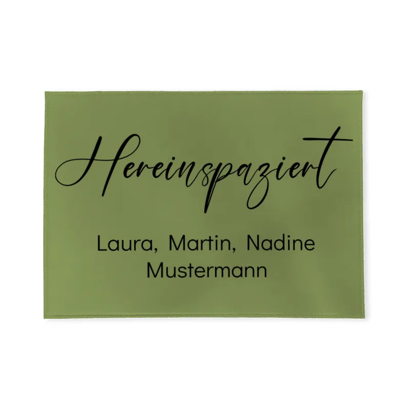 Fußmatte mit Namen personalisierbar - Geschenkidee Einzug, Geburtstag, Richtfest, Umzug - Fussmatte mit Namen - Motiv Hereinspaziert schwarz 70 x 50 cm