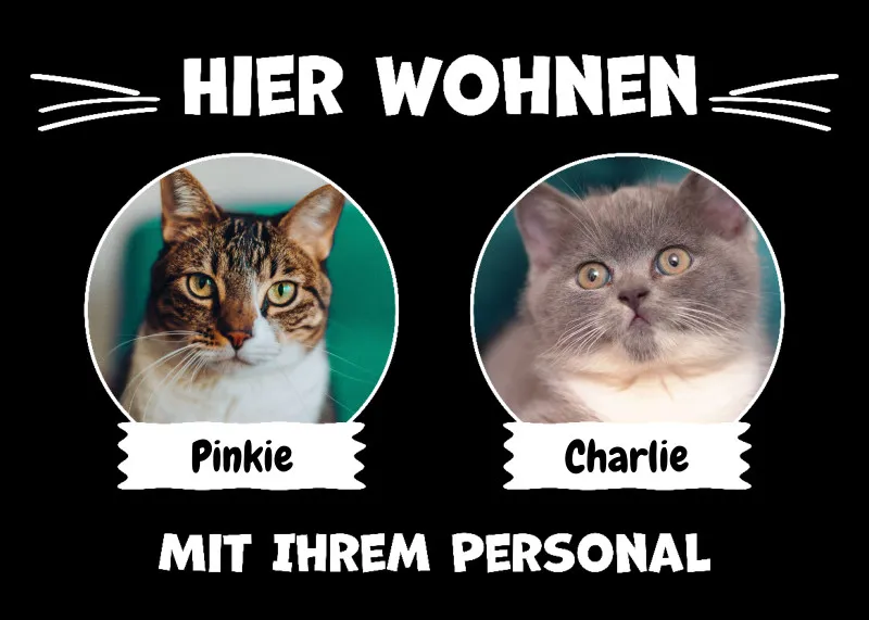 Spruch-Fußmatte Hier wohnt 1 Katze mit Personal - personalisiert mit Foto und Name - Geschenkidee für Katzenhalter, Haustierbesitzer