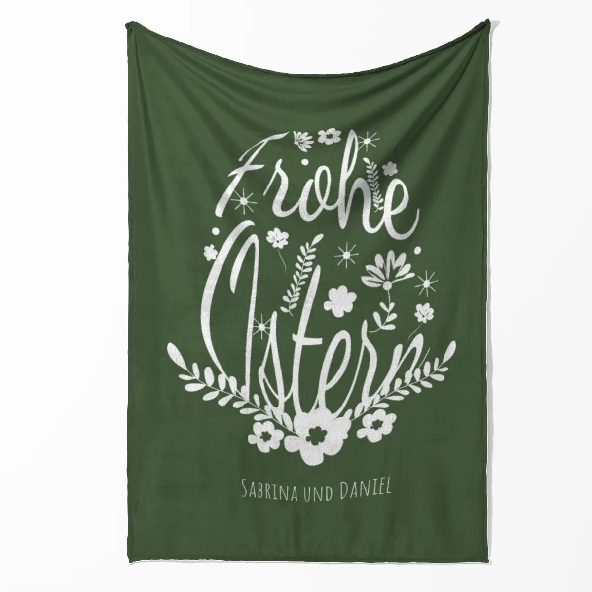 Kuscheldecke Ei Frohe Ostern grün - mit Namen personalisierbar - Geschenkidee Ostern, Osterdeko Blütenei Frohe Ostern Grün 125 x 155 cm