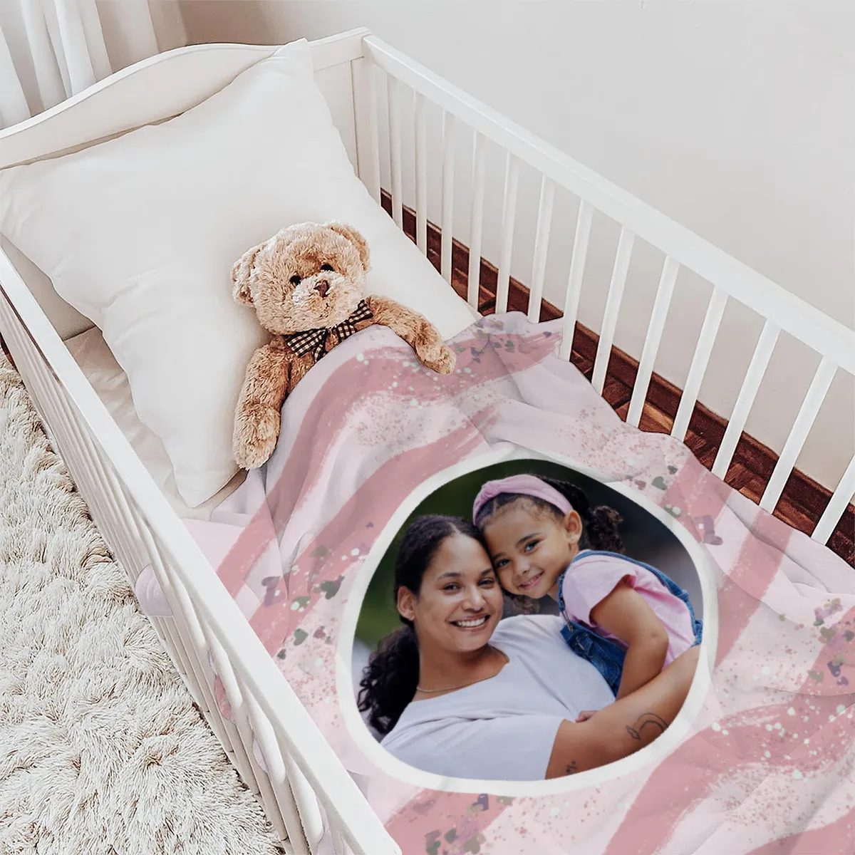 Kuscheldecke rosa 140 x 200 cm - mit Foto personalisierbar - Fotodecke selbst gestalten - Geschenkidee Muttertag, Geburtstag - Pinselstriche Hearts rose