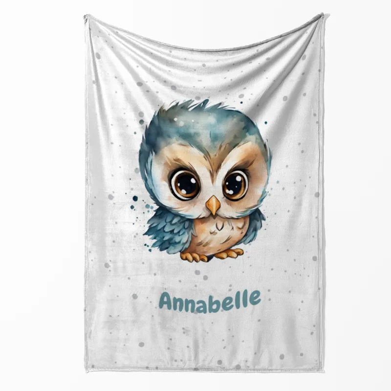 Personalisierte Kuscheldecke mit niedlicher Eule - Decke 75 x 100 cm mit Namen personalisierbar - Geschenkidee Baby - Geschenkidee Geburt Eule 75 x 100 cm