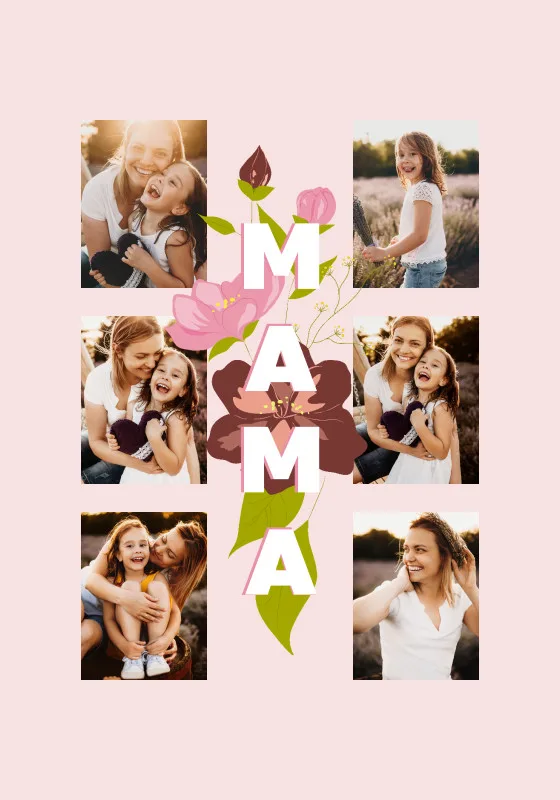 Kuscheldecke Mama Blüten 140 x 200 cm - mit 6 Fotos personalisierbar - Fotodecke selbst gestalten - Geschenkidee Muttertag Mama Blüten 6 Fotos 140 x 200 cm