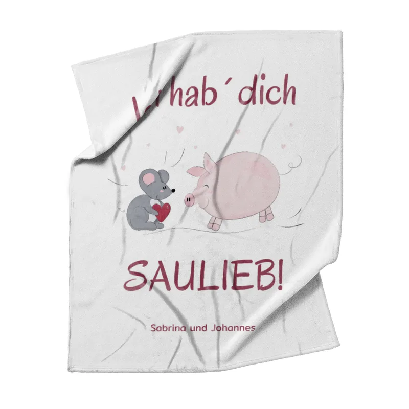 Kuscheldecke Hab Dich saulieb - mit Namen personalisierbar - Geschenkidee für Verliebte Hab dich saulieb 125 x 155 cm
