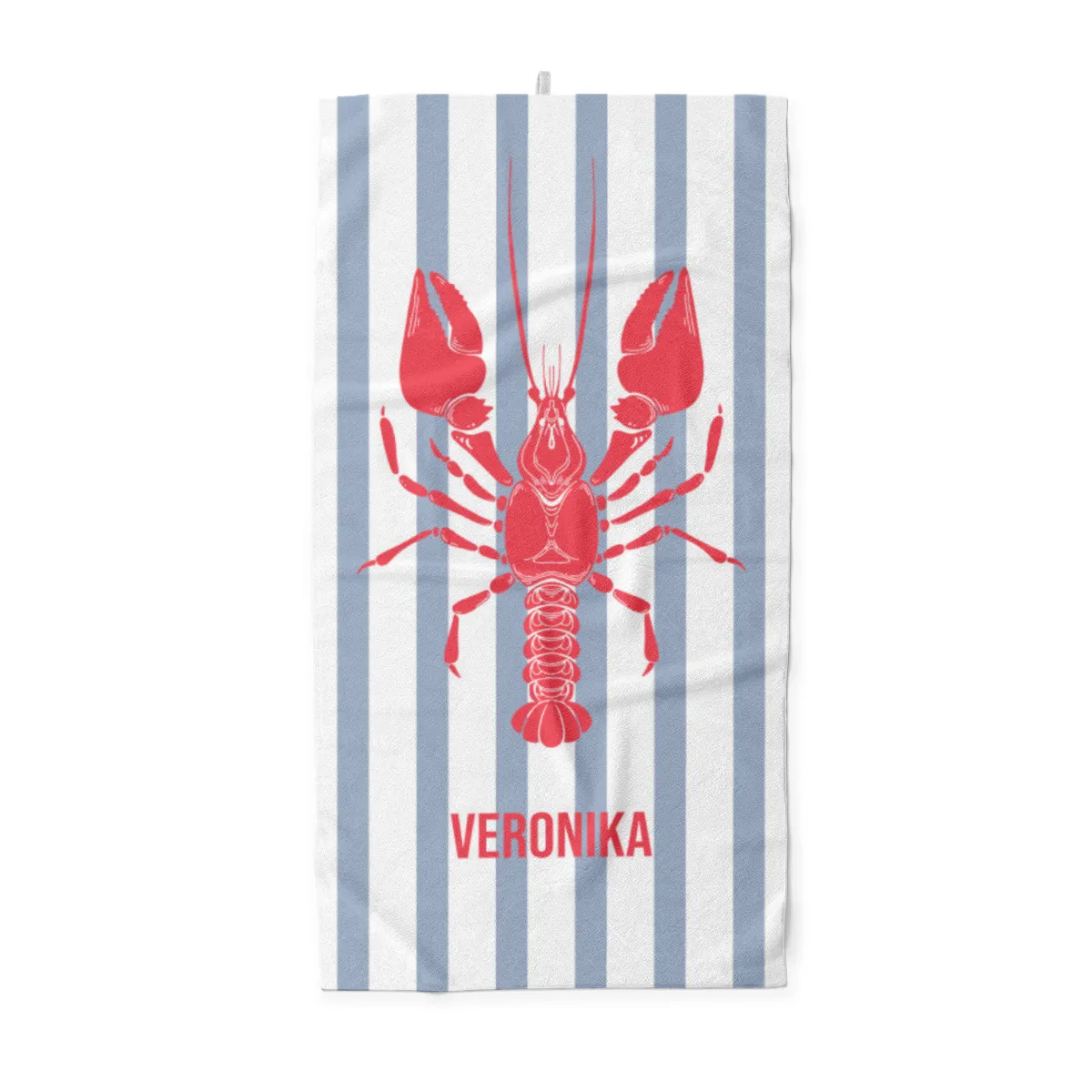Badetuch blau gestreift mit Hummer - mit Namen personalisierbar - personalisiertes Namens-Badetuch - Strandtuch mit Wunschtext - Lobster blau