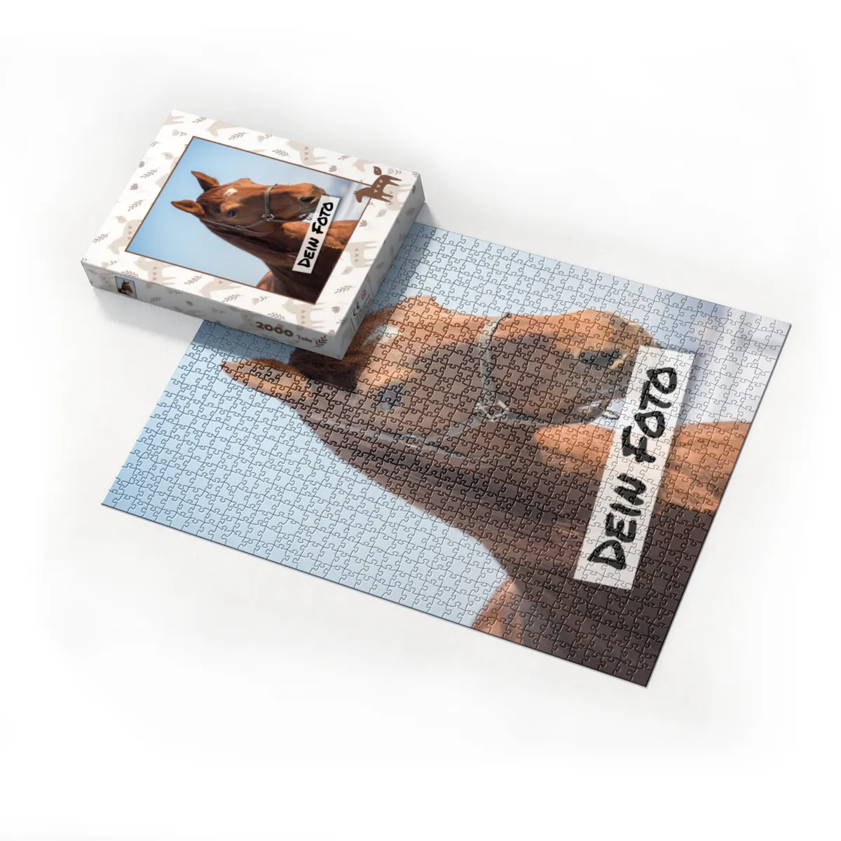Fotopuzzle mit eigenem Bild - Fotopuzzle selbst gestalten 1000 Teile - Schachtel Skandipferde- Puzzle mit Foto personalisiert - Geschenk Geburtstag, Pferdefans Skandipferde 1000 Teile Quer
