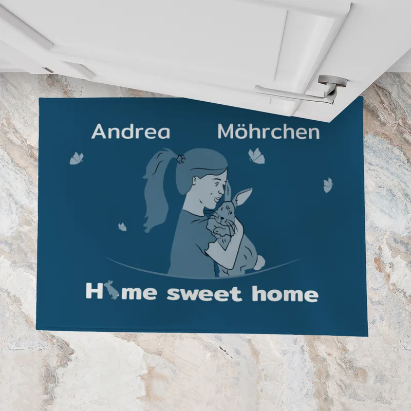 Personalisierte Fußmatte Pärchen mit Hund und Katze schwarz 70 x 50 cm
