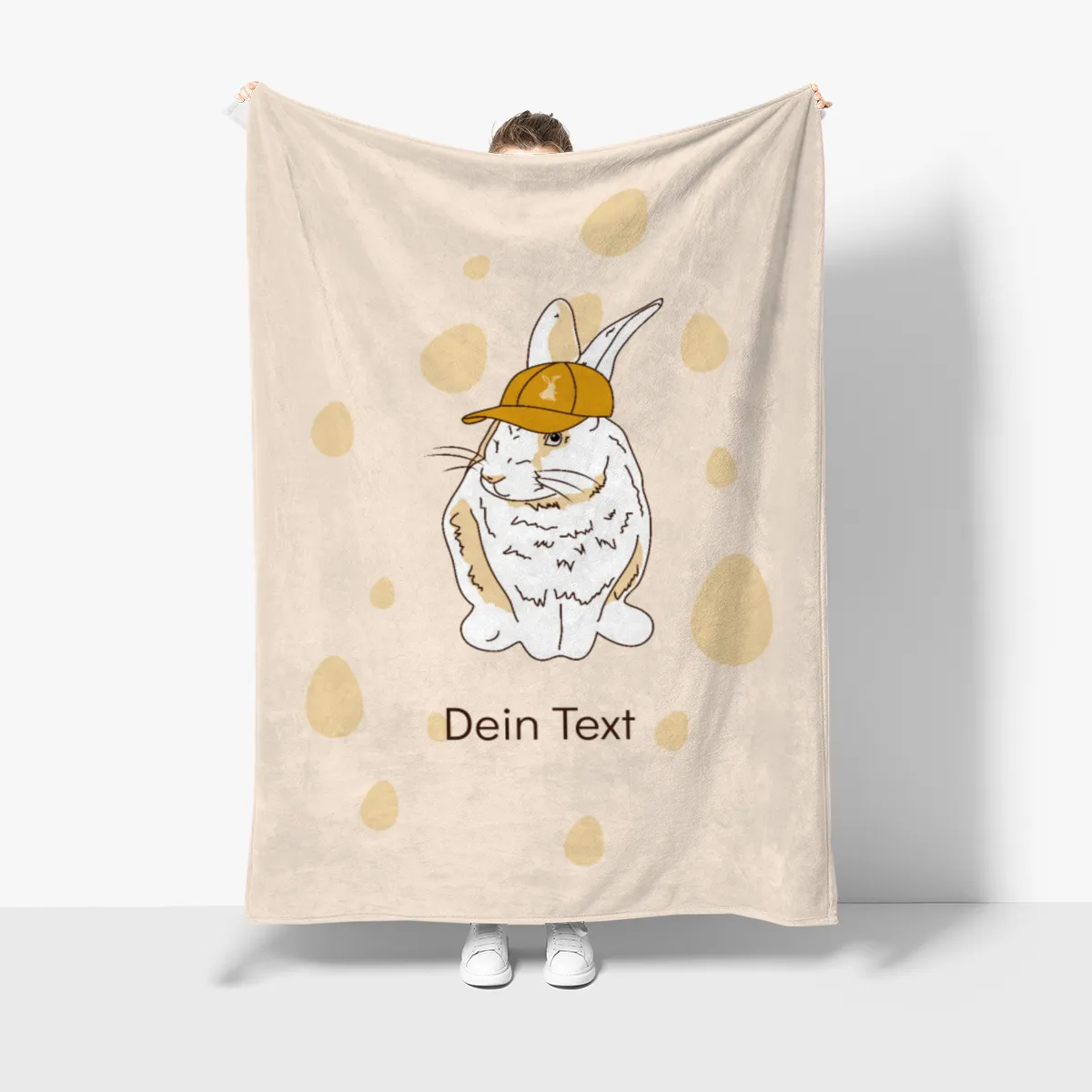 Kuscheldecke Hase mit Käppi - mit Namen personalisierbar - Geschenkidee Ostern, Osterdeko Hase Käppi 125 x 155 cm