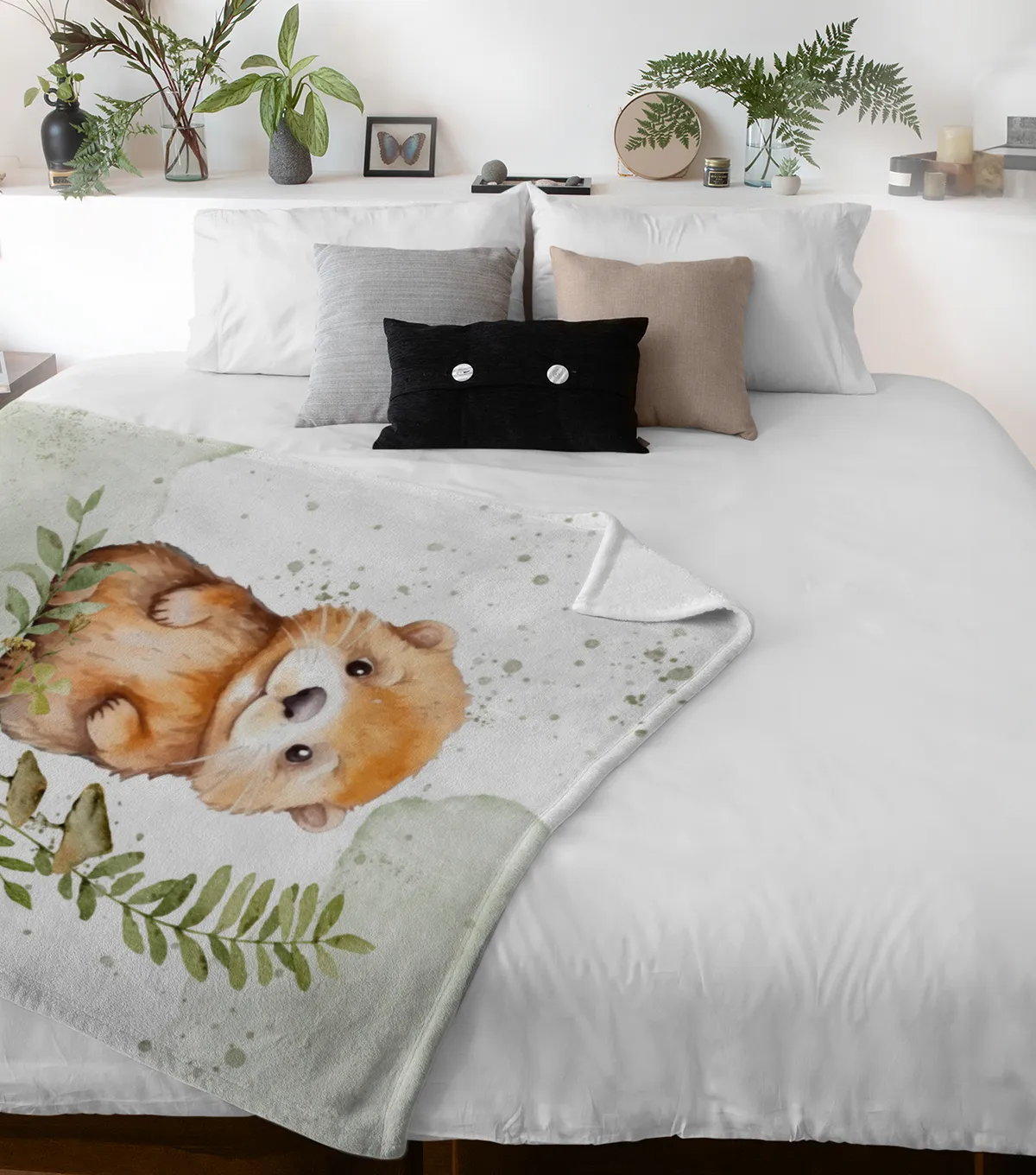 Wohndecke mit Namen personalisierbar, Kuscheldecke, Namensdecke mit Tiermotiv, Geschenkidee Geburtstag Motiv Kleiner Otter 140 x 200 cm