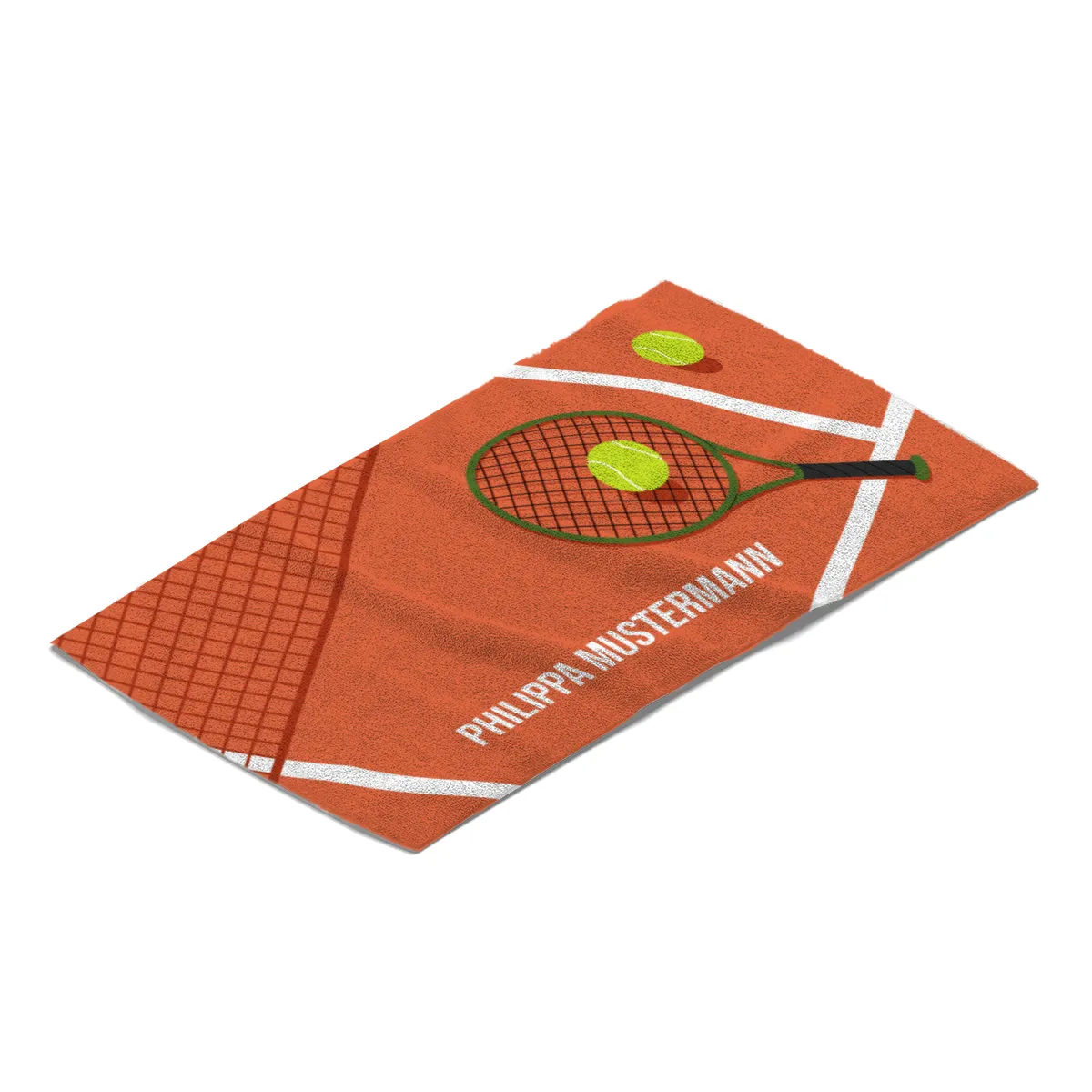 Badetuch Sport - mit Namen personalisierbar - personalisiertes Namens-Badetuch - Strandtuch mit Wunschtext - Tennis orange