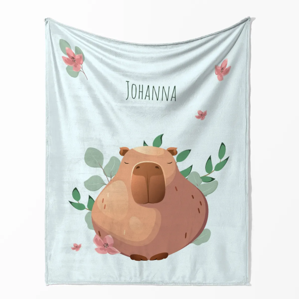Wohndecke mit Namen personalisierbar, Kuscheldecke, niedliche Namensdecke mit Capybara, Geschenkidee Geburtstag Motiv Capy Wintermütze 140 x 200 cm