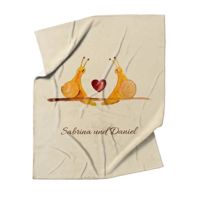 Kuscheldecke Verliebte Schnecken - mit Namen personalisierbar - Geschenkidee für Verliebte, Valentinstag Verliebte Schnecken 125 x 155 cm