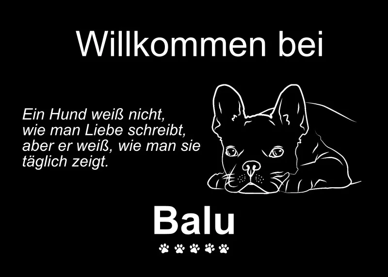 Personalisierte Fußmatte mit Französischer Bulldogge schwarz 70 x 50 cm