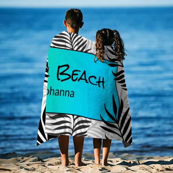Badetuch Sommer - mit Namen personalisierbar - personalisiertes Namens-Badetuch - Strandtuch mit Wunschtext - Palmenblätter