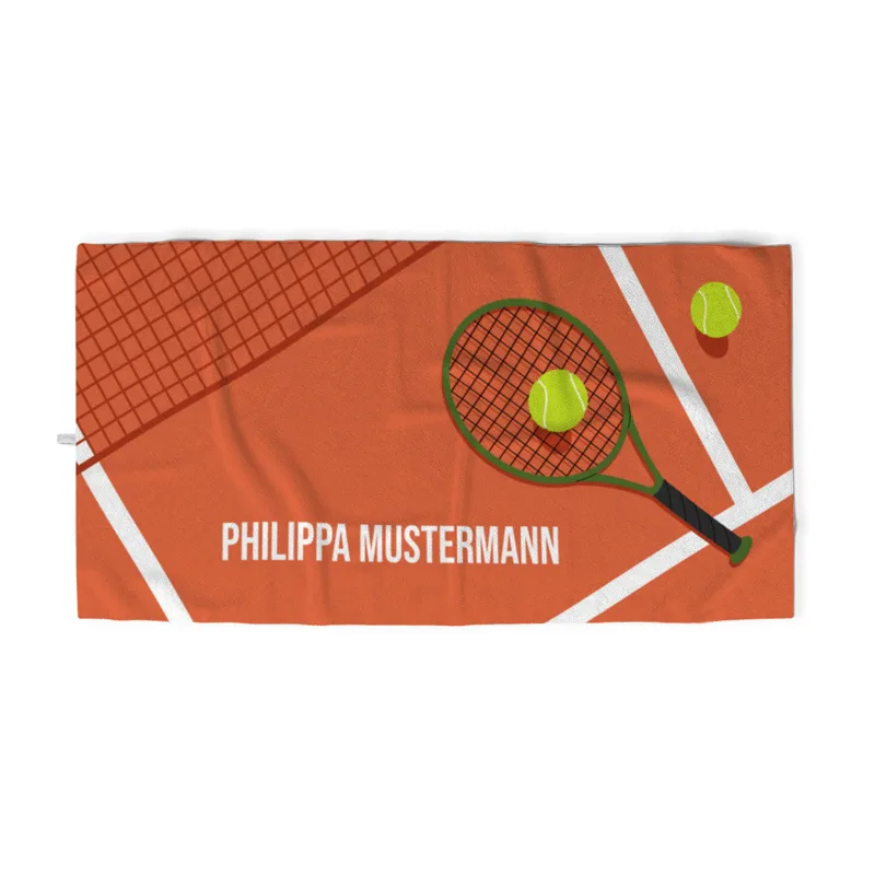 Badetuch Sport - mit Namen personalisierbar - personalisiertes Namens-Badetuch - Strandtuch mit Wunschtext - Tennis orange