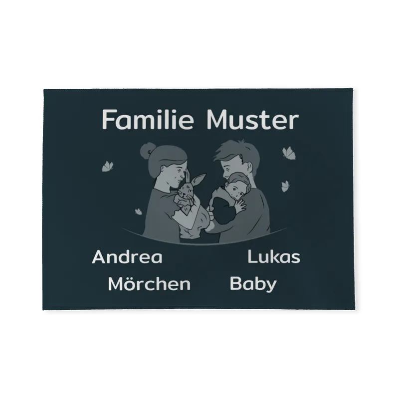 Personalisierte Fußmatte Familie mit Hasen dunkelblau 70 x 50 cm