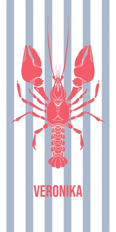 Badetuch blau gestreift mit Hummer - mit Namen personalisierbar - personalisiertes Namens-Badetuch - Strandtuch mit Wunschtext - Lobster blau