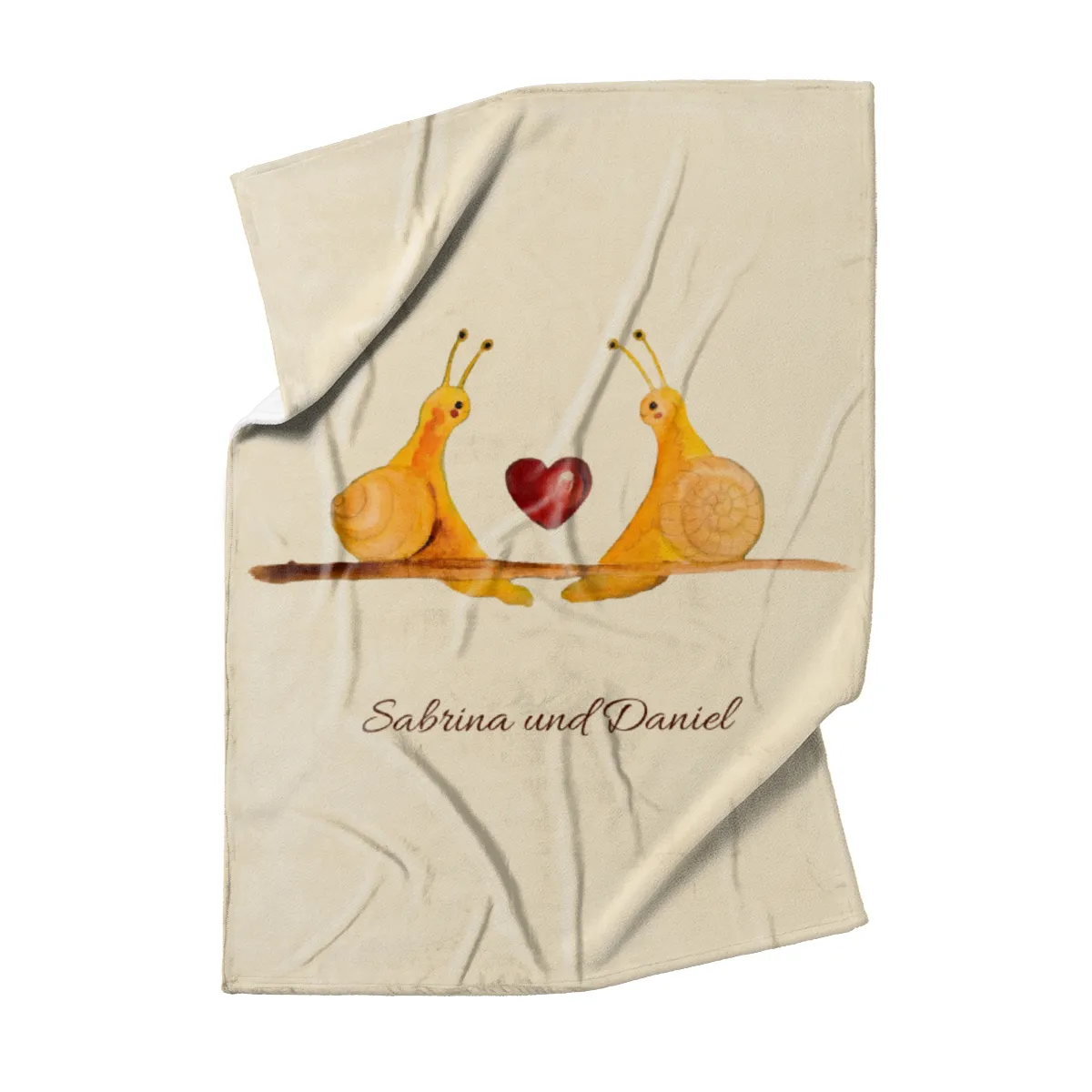 Kuscheldecke Verliebte Schnecken - mit Namen personalisierbar - Geschenkidee für Verliebte, Valentinstag Verliebte Schnecken 140 x 200 cm