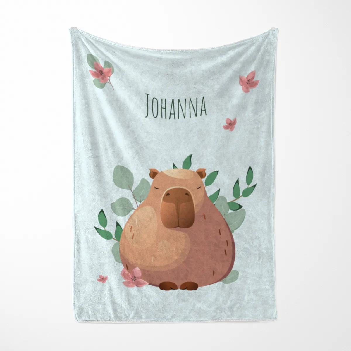 Wohndecke mit Namen personalisierbar, Kuscheldecke, niedliche Namensdecke mit Capybara, Geschenkidee Geburtstag Motiv Capy Wintermütze 140 x 200 cm