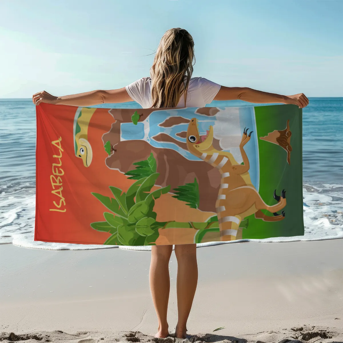 Dinosaurier-Handtuch mit Namen personalisierbar - personalisiertes Namens-Handtuch - Kinderhandtuch mit Wunschtext - Dinowelt