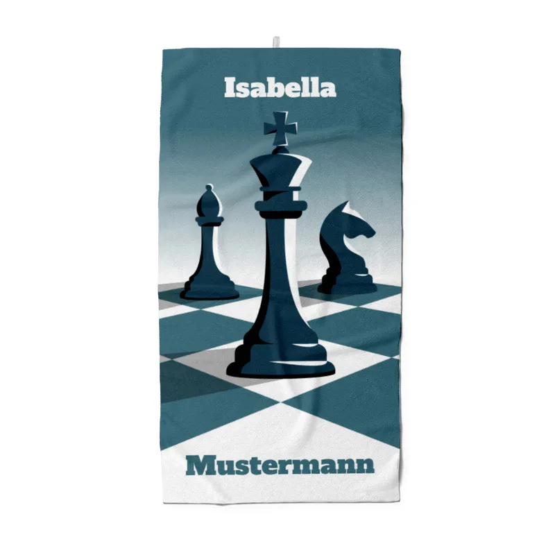 Badetuch Schach - mit Namen personalisierbar - personalisiertes Namens-Badetuch - Strandtuch mit Wunschtext - Schachfiguren König