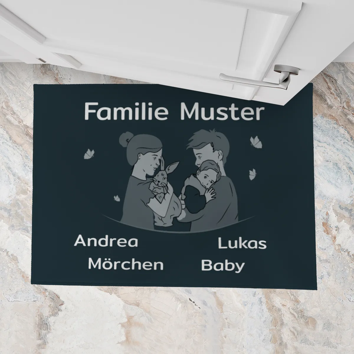 Personalisierte Fußmatte Pärchen mit Hund und Katze schwarz 70 x 50 cm