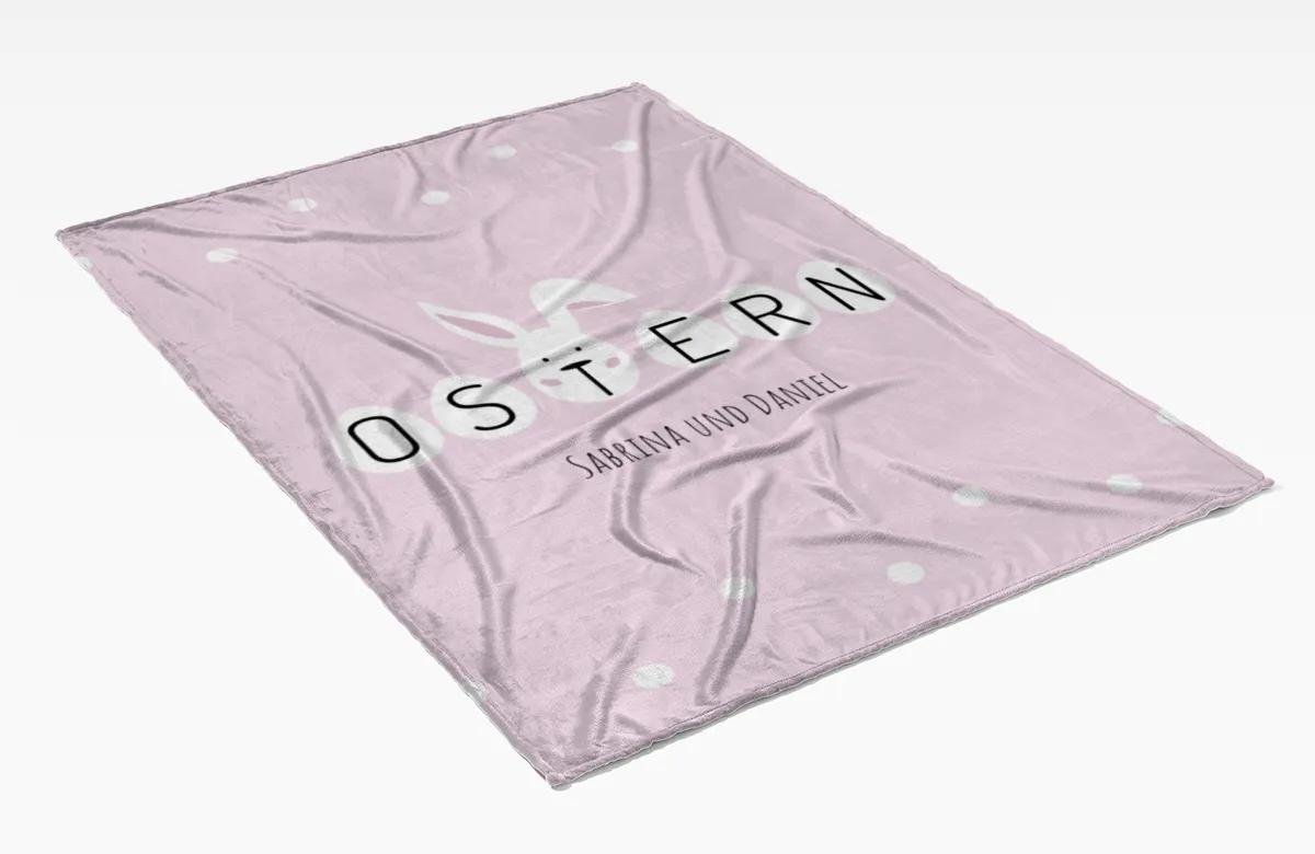Kuscheldecke Ostern rosa - mit Namen personalisierbar - Geschenkidee Ostern, Osterdeko Ostern rosa 140 x 200 cm