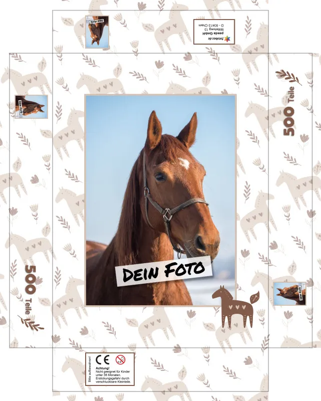 Fotopuzzle mit eigenem Bild - Fotopuzzle selbst gestalten 1000 Teile - Schachtel Skandipferde- Puzzle mit Foto personalisiert - Geschenk Geburtstag, Pferdefans Skandipferde 1000 Teile Quer