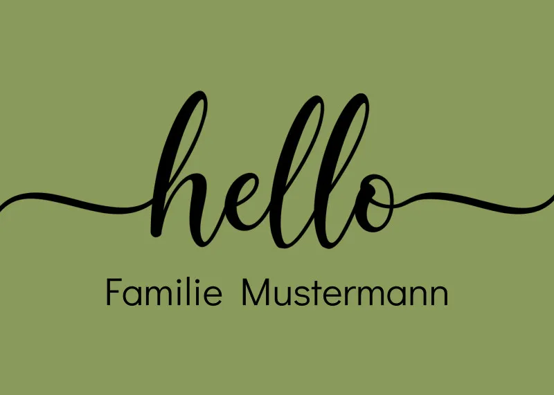 Fußmatte personalisiert - Geschenkidee für Familie, Paare, zum Einzug - Türvorleger mit Namen bedruckt - Motiv Hello grün 70 x 50 cm