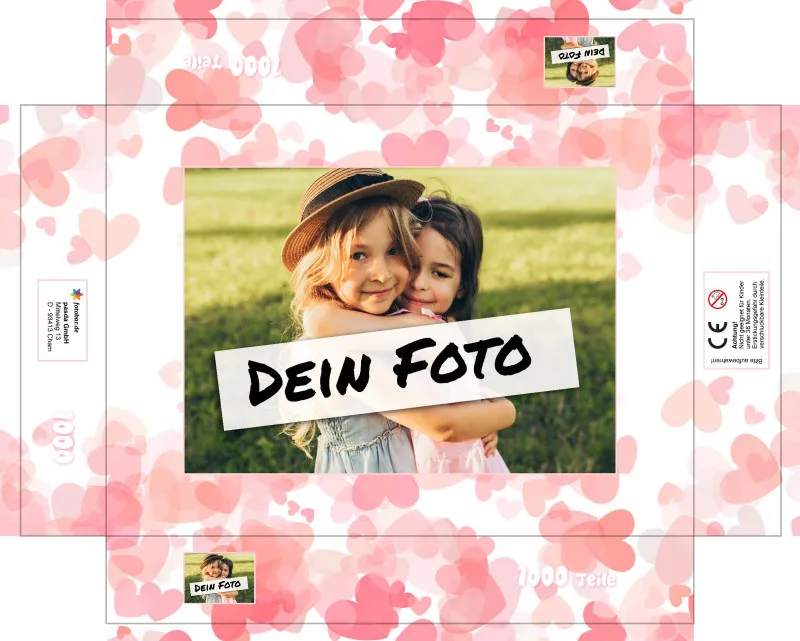 Fotopuzzle mit eigenem Bild - Fotopuzzle selbst gestalten 1000 Teile - Schachtel Herzen rosa - Puzzle mit Foto personalisiert - Geschenk Valentin Herzen rosa 1000 Teile Quer
