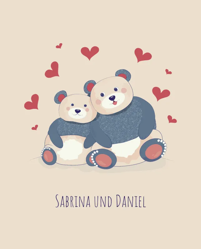 Kuscheldecke Verliebte Bären - mit Namen personalisierbar - Geschenkidee für Verliebte, Valentinstag Verliebte Bären 140 x 200 cm