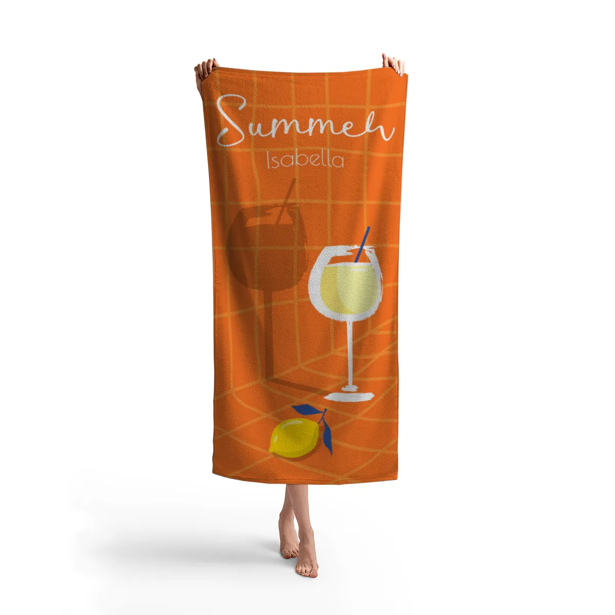 Badetuch Sommer - mit Namen personalisierbar - personalisiertes Namens-Badetuch - Strandtuch mit Wunschtext - Summerdrink