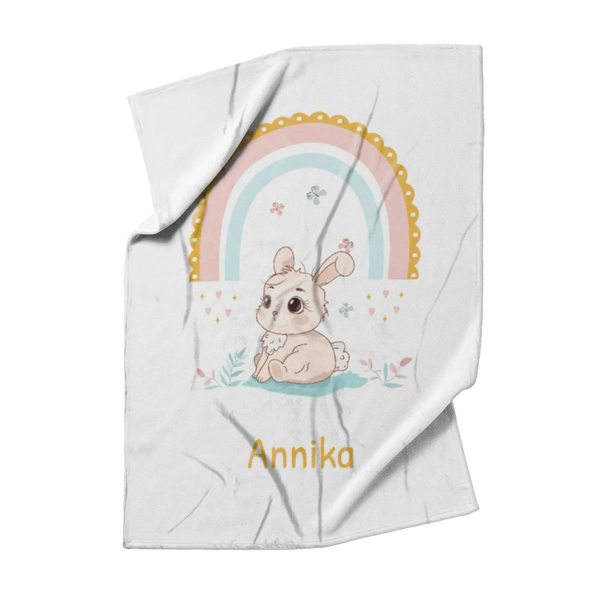 Babydecke Häschen mit Regenbogen - mit Namen personalisierbar Hase 75 x 100 cm
