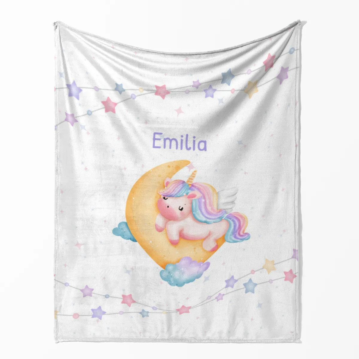 Babydecke mit Namen personalisierbar, Kuscheldecke, Namensdecke mit Einhorn, Geschenkidee Geburt Motiv Einhorn 75 x 100 cm