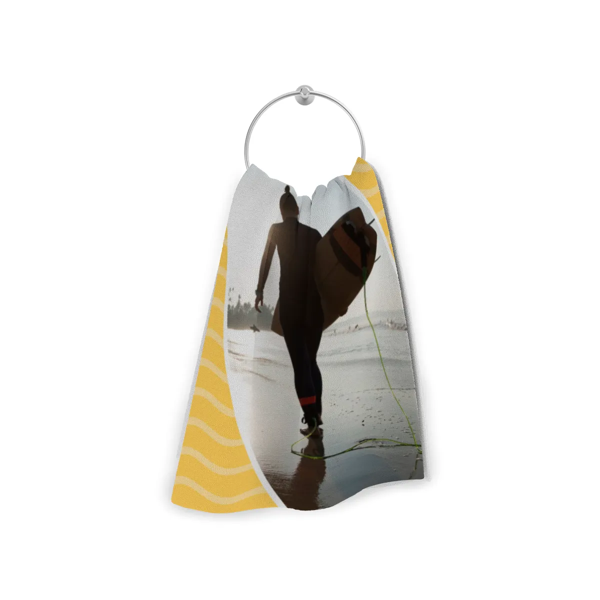 Strandtuch gelb im Surfbrett-Look - mit Foto personalisierbar - Foto-Badetuch - Geschenkidee Surfer Surfing