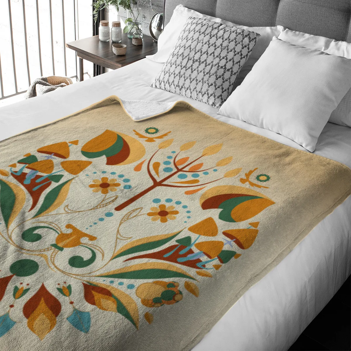 Sternzeichen Wohndecke Wassermann floral mit Namen personalisierbar