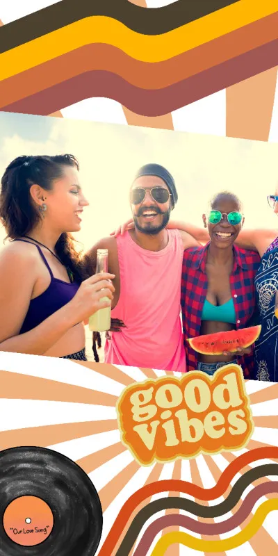 Strandtuch Good Vibes im Retro-Look - mit Foto personalisierbar - Foto-Badetuch für Urlaub, Bad, Strand - Good Vibes