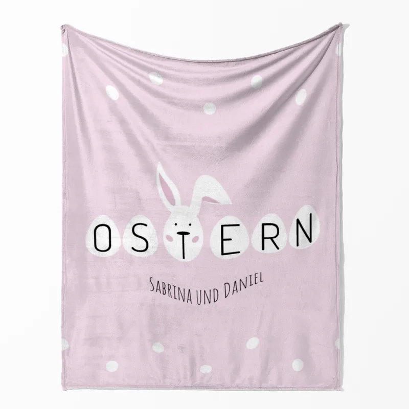 Kuscheldecke Ostern rosa - mit Namen personalisierbar - Geschenkidee Ostern, Osterdeko Ostern rosa 125 x 155 cm