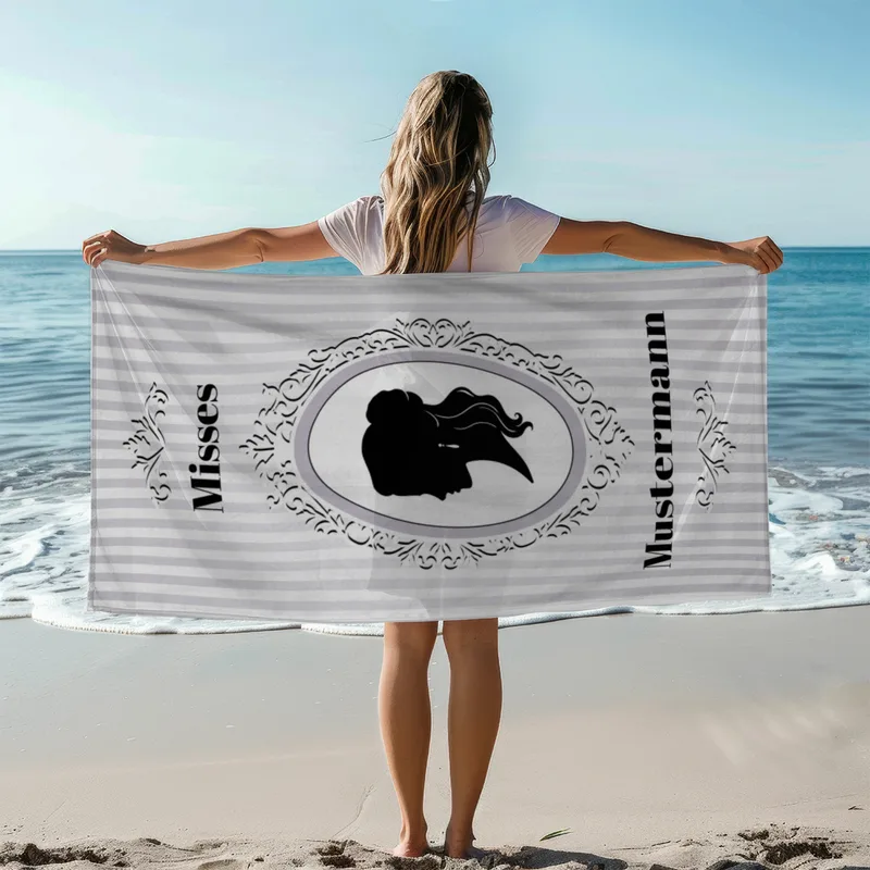Misses Vintage - personalisiertes Namens-Strandtuch mit Wunschtext - Geschenkidee Hochzeit, Paar