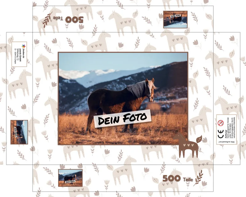 Fotopuzzle mit eigenem Bild - Fotopuzzle selbst gestalten 1000 Teile - Schachtel Skandipferde- Puzzle mit Foto personalisiert - Geschenk Geburtstag, Pferdefans Skandipferde 1000 Teile Quer