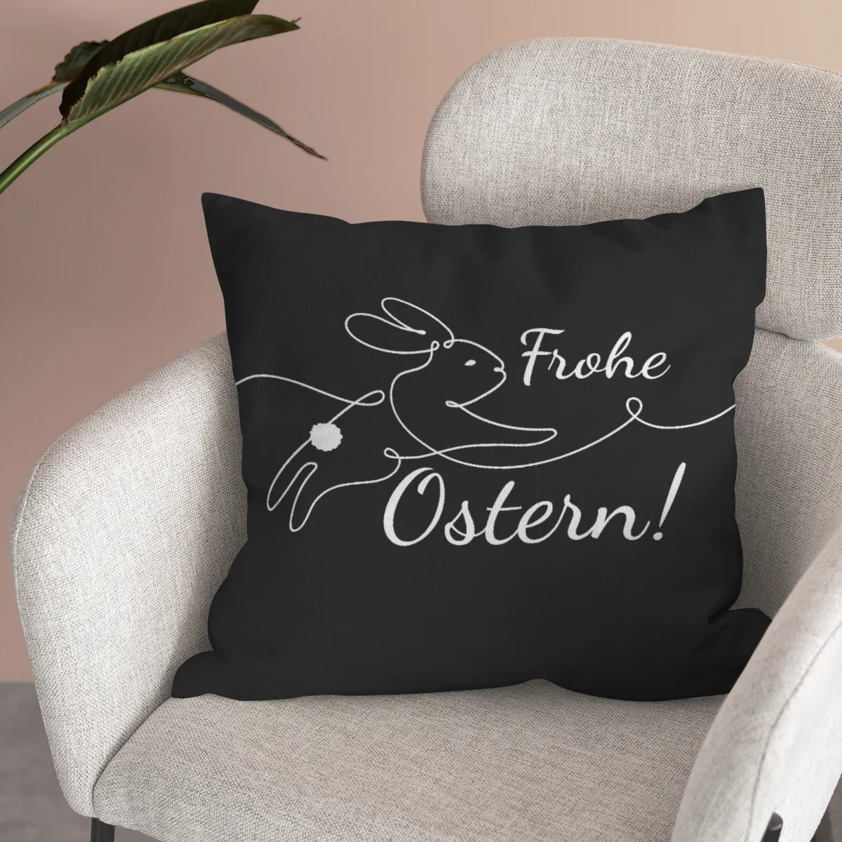 Samtkissenbezug Frohe Ostern Hase Lineart