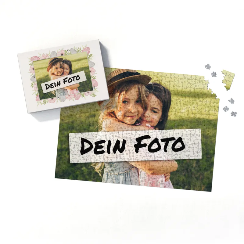 Fotopuzzle mit eigenem Bild - Fotopuzzle selbst gestalten 2000 Teile - Schachtel Osterblumen - Puzzle mit Foto personalisiert - Geschenk Ostern Osterblumen 2000 Teile Quer
