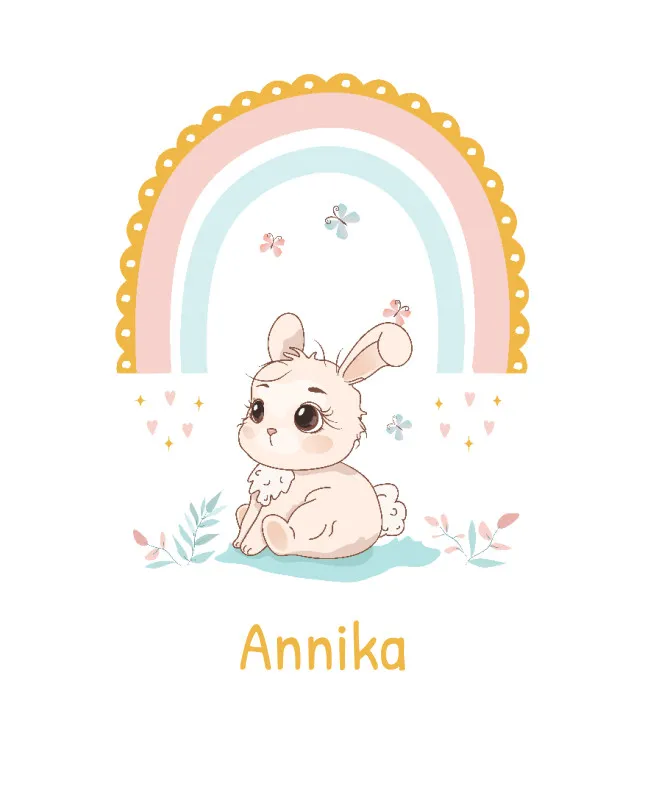 Babydecke Häschen mit Regenbogen - mit Namen personalisierbar Hase 75 x 100 cm